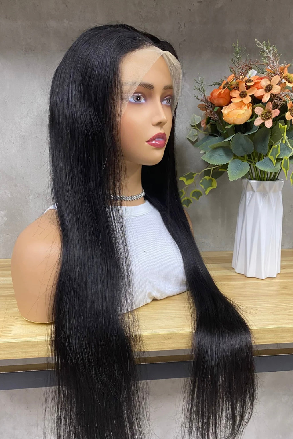 Perruque brésilienne, 100% cheveux humains, lace frontal, lisse, 180%